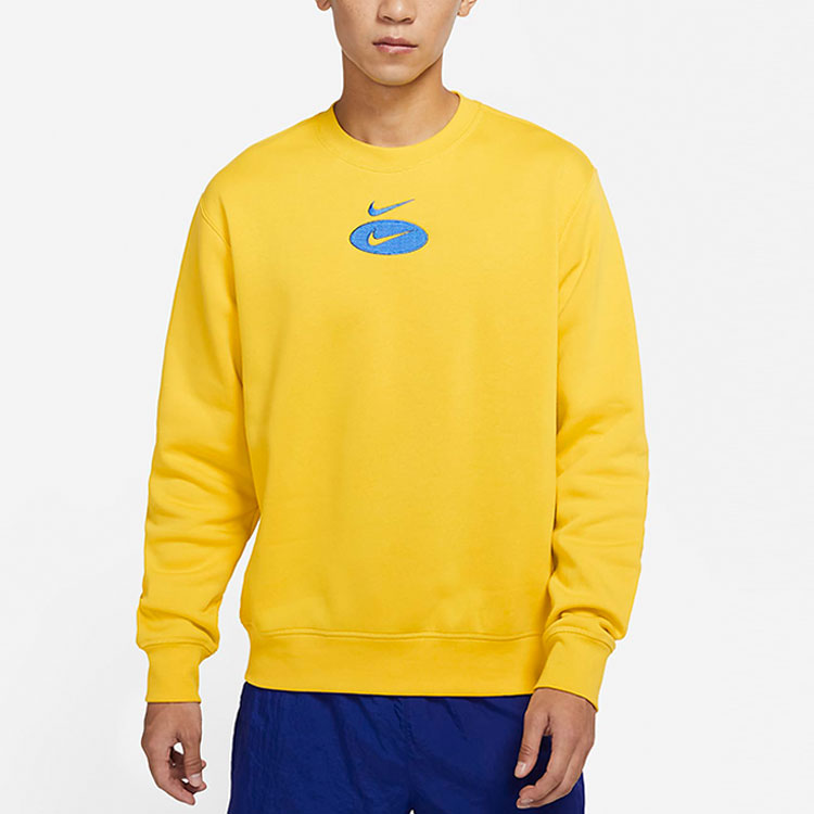 Men's Nike As Nsw Sl Bb Crew Logo Casual Sports Fleece Lined Round Neck Long Sleeves Bright Yellow DM5461-709
