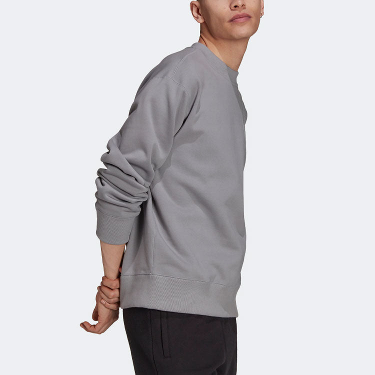 Men's adidas originals C Crew Logo Micro Mark Solid Color Round Neck Pullover Casual Gray H09175
