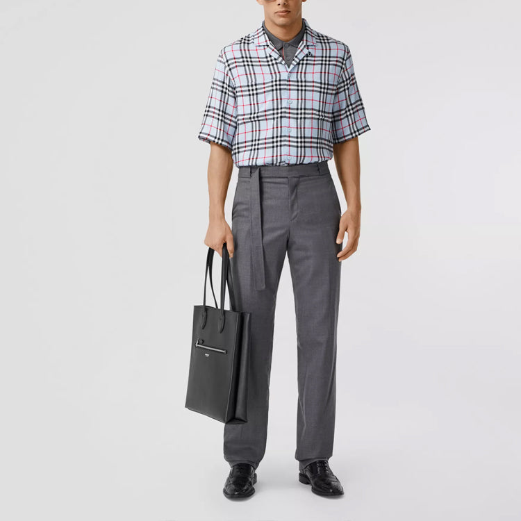 Men's Burberry Vintage Plaid Short Sleeve Shirt Light Blue 80258221