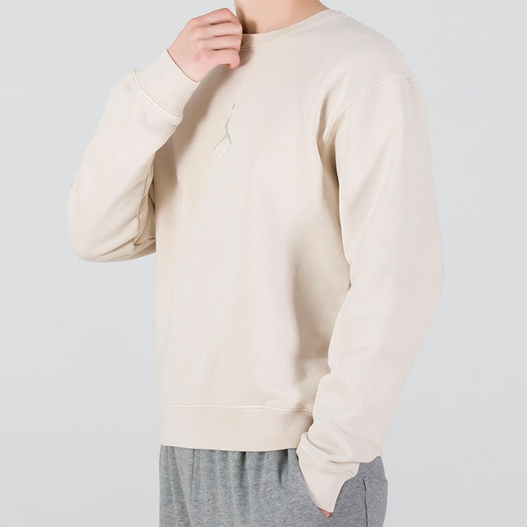 Men's Air Jordan As J Flt Hrtg Flc Crew Embroidered Logo Sports Knit Pullover Round Neck Beige DO2308-104