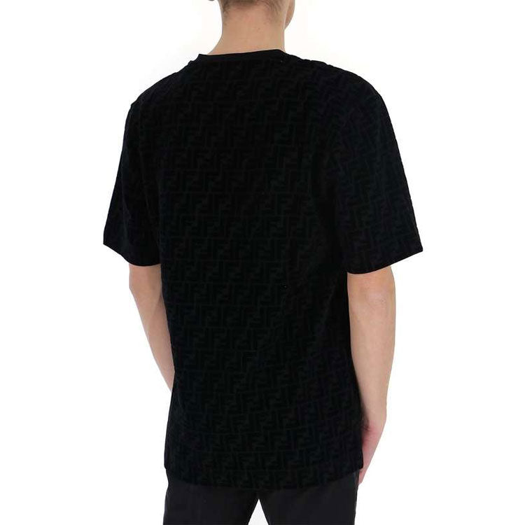 Men's FENDI Full Print F Black Brown Logo Printing Short Sleeve Black T-Shirt FY0936A7D5F0ABB