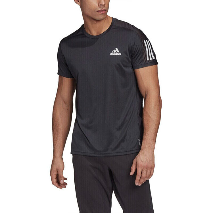 Men's adidas Solid Color Breathable Round Neck Pullover Short Sleeve Black T-Shirt H58591