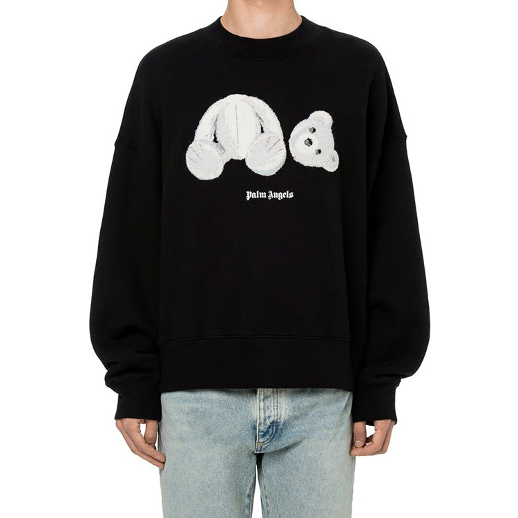 Men's PALM ANGELS Bear Pattern Printing Pullover Black PMBA026E20FLE0021001
