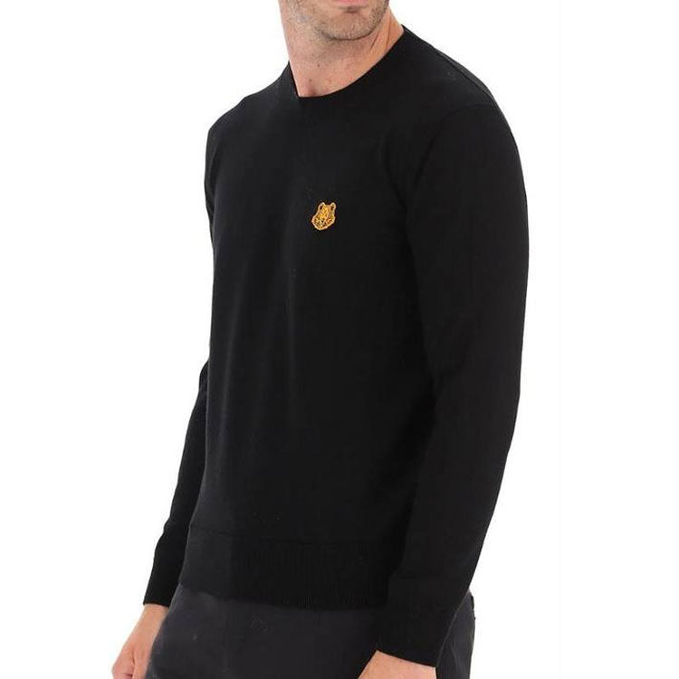 Men's KENZO SS21 Tiger Head Label Round Neck Pullover Black PFA65PU5373TA-99