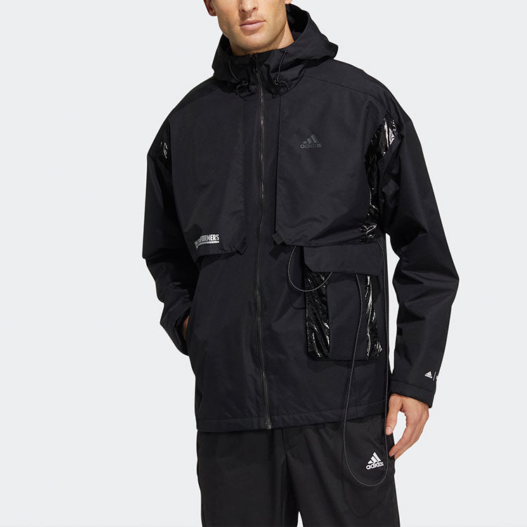 Men's adidas x Transformers Crossover Solid Color Sports Long Sleeves Hooded Jacket Black HM7464