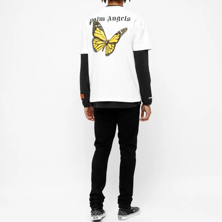 Men's PALM ANGELS Seasonal Tee Back Printing Short Sleeve White PMAA001S204130490188