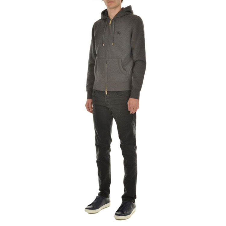 Burberry Logo Embroidery Cotton Zipper Jacket Coat Male Grey 40155591