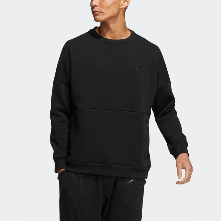 adidas Solid Color Logo Round Neck Pullover Sports Unisex Black HM2688