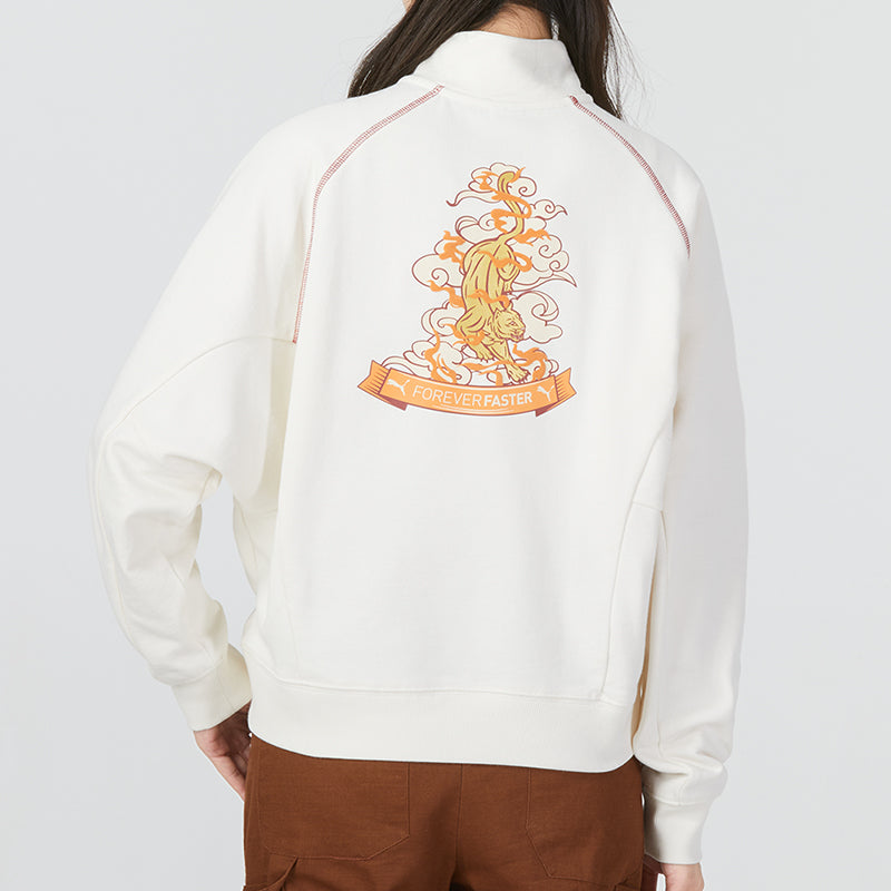 (WMNS) PUMA Das Cc Graphic Half-Zip Crew 'White' 539911-93