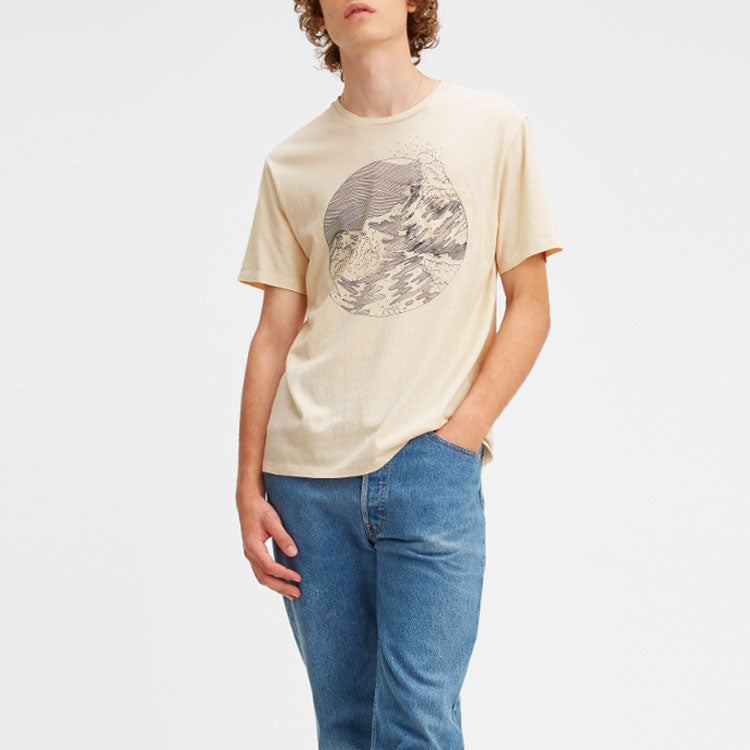 Men's Levis Printing Round Neck Short Sleeve Beige T-Shirt 21547-0019