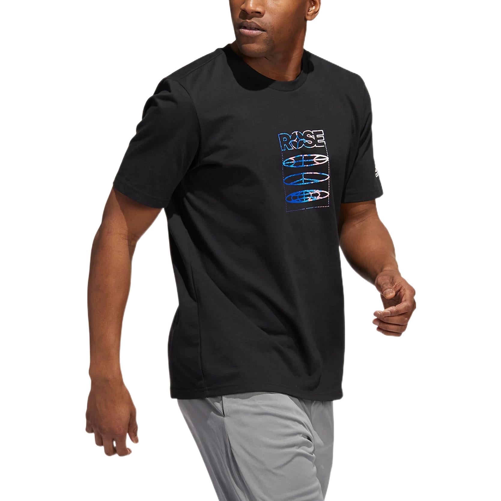 Men's adidas Rose Tee Back Logo Printing Round Neck Pullover Short Sleeve Black T-Shirt HH8943