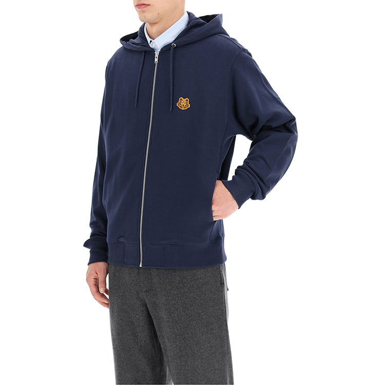 Men's KENZO FW20 Small Tiger Head Pattern Zipper Navy Blue FA65BL7214MD-76
