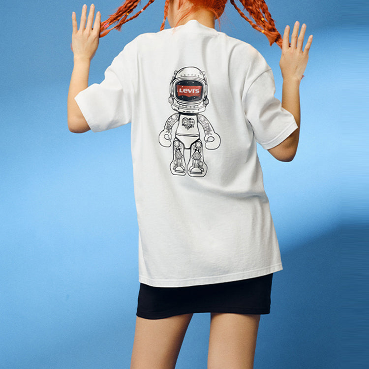 Levis Logo Printing Round Neck Loose Short Sleeve White T-Shirt A2809-0001
