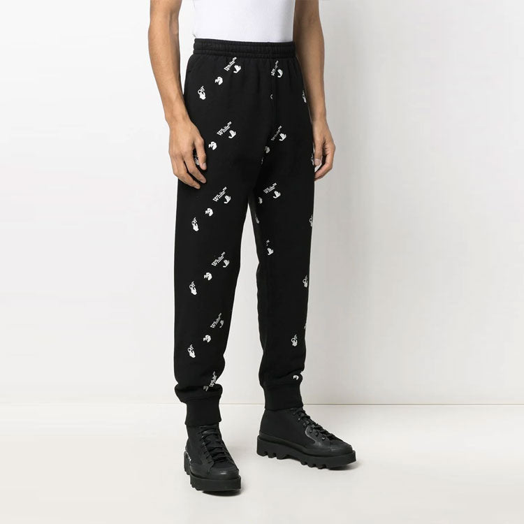 Off-White SS21 Large Logo Printing Sports Pants Black OMCH033R21FLE0041001