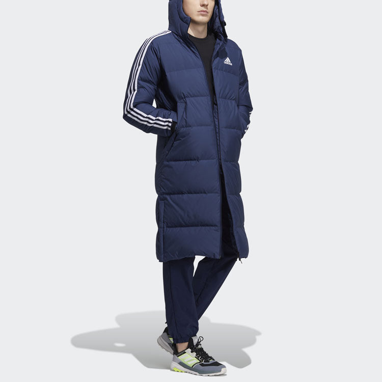 adidas Terrex 3st Long Coat Outdoor Sports Mid-Length Stay Warm Hooded Down Jacket Blue H20763