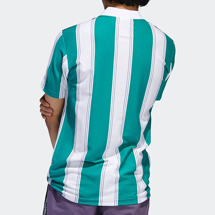 adidas originals Stripe Splicing Clatsopjrsy Short Sleeve White Green DU3927