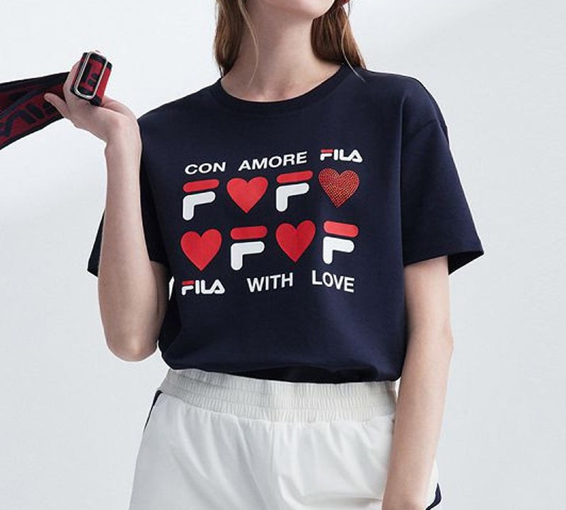 (WMNS) FILA Logo Love Printing Short Sleeve Blue F11W028108F-NV