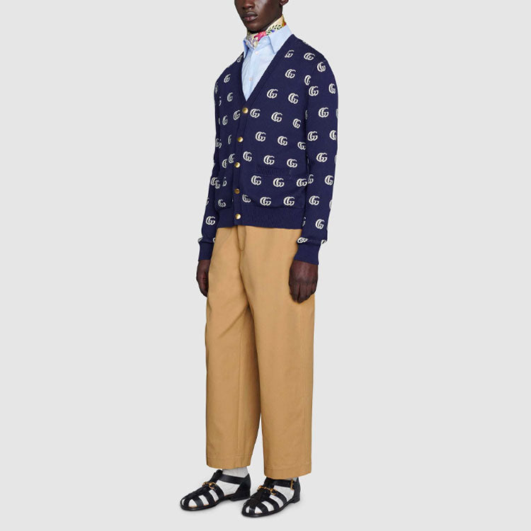 Men's Gucci FW21 GG Full Print Cotton Jacquard Knit Cardigan Blue 660285-XKBVB-4594