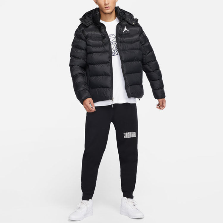 Men's Air Jordan Solid Color Zipper Hooded Padded Clothes Black DN3402-010
