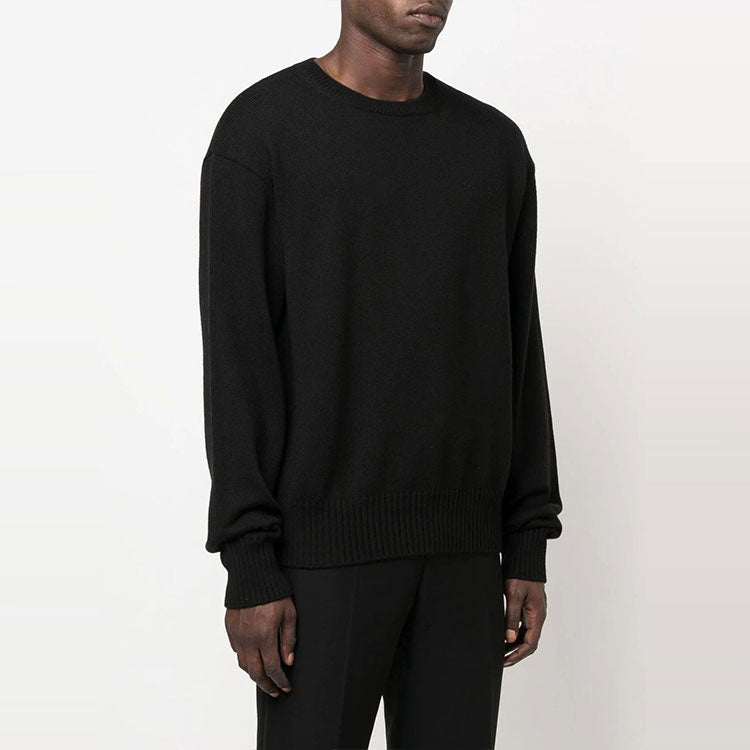 Men's Off-White FW22 Solid Color Round Neck Pullover Knit Wool Sweater Loose Fit Black OMHE091C99KNI0021010