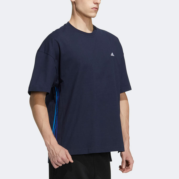 adidas M City Loose T Solid Color Logo Round Neck Short Sleeve Navy Blue HC9973