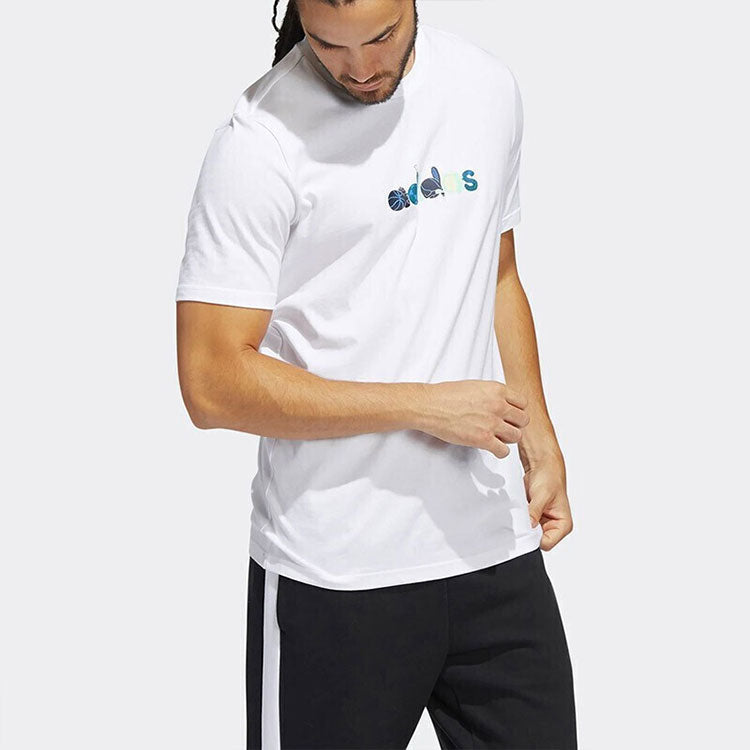 adidas Logo Pattern Running Gym Round Neck Short Sleeve White HE4839
