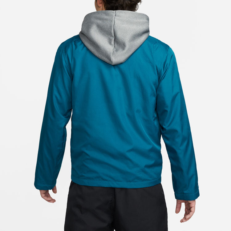 Nike Therma-FIT Standard Issue Fleece Lined Stay Warm Embroidered Logo Sports Coach Jacket Blue DA6858-404