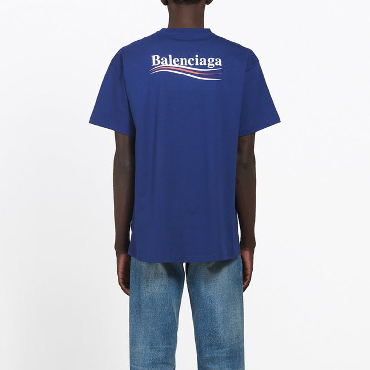 Men's Balenciaga Political Campaign Printing Version Short Sleeve Royal blue 508203TAV444540