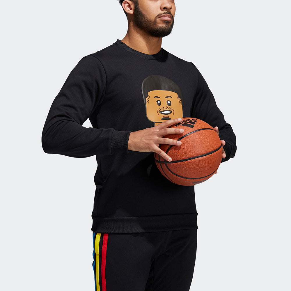 Men's adidas x Dame Crew Lego Blocks Crossover Cartoon Pattern Printing Round Neck Pullover Black H56409