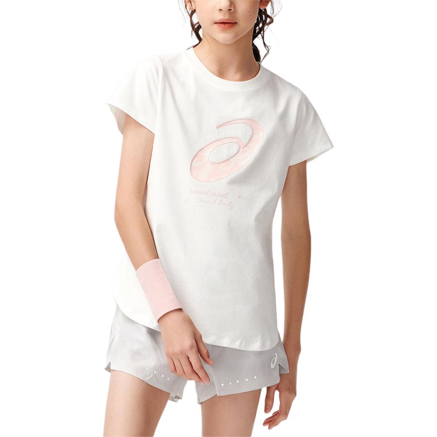 (GS) ASICS Logo T-Shirt 'White Pink' 332241174027-10