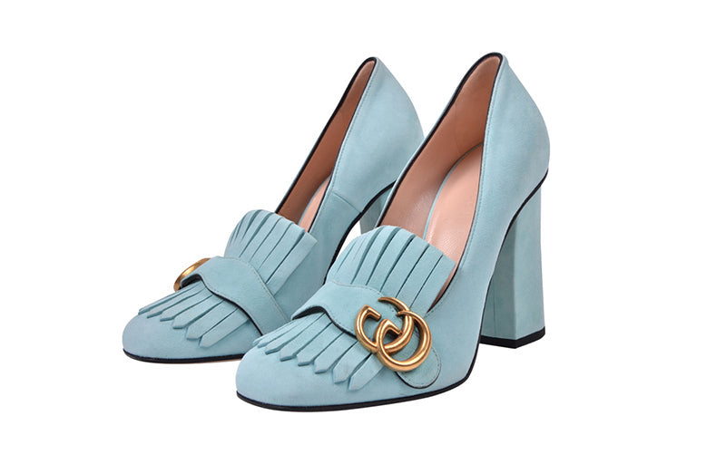 (WMNS) Gucci Marmont Suede Heels 'Light Blue' 408206-C2000-3628