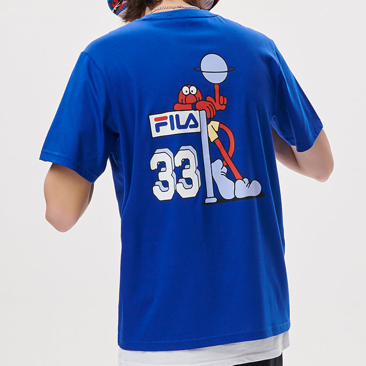 Men's FILA FUSION Cartoon Basketball Sports Printing Round Neck Short Sleeve Blue T11M135108F-BU