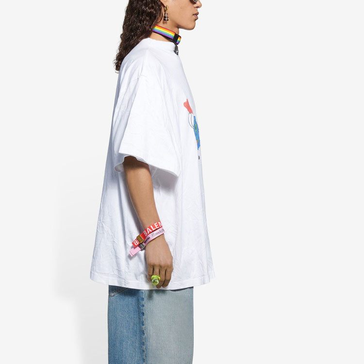 Balenciaga SS21 Retro Plain Weave Large Fit Short Sleeve Unisex White T-Shirt 657059TKV949000
