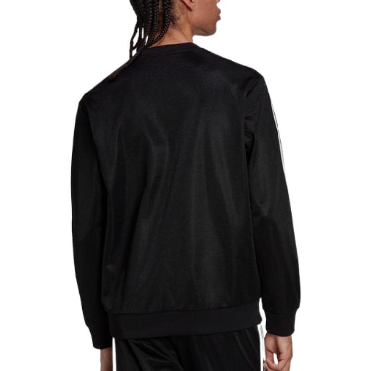 Men's adidas originals Stripe Solid Color Round Neck Pullover Long Sleeves Black HC1918