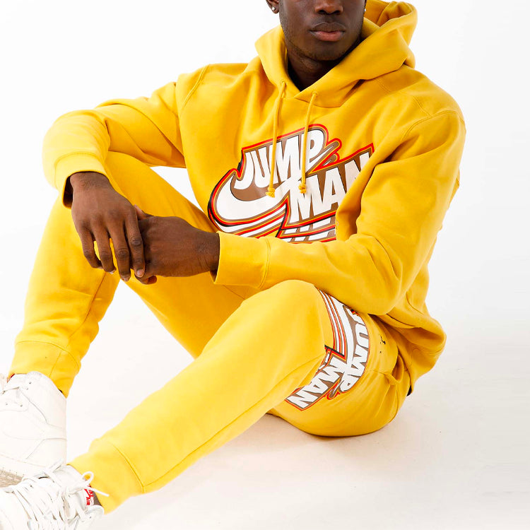 Men's Air Jordan Logo Pattern Printing Fleece Loose Bundle Feet Sports Pants/Trousers/Joggers Yellow DC9608-781