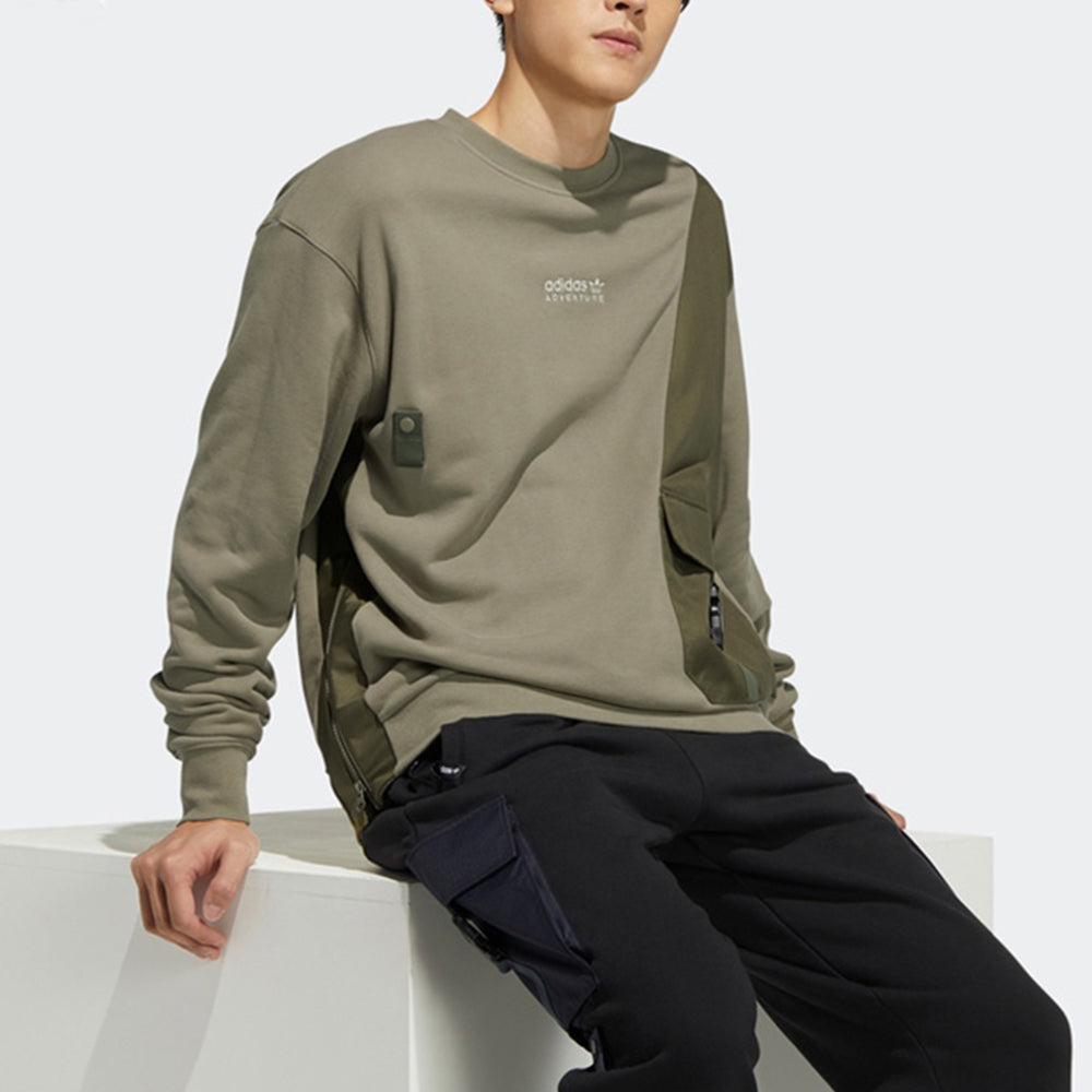 Men's adidas originals Adv Crewneck Multiple Pockets Pullover Sports Round Neck Olive HC0367