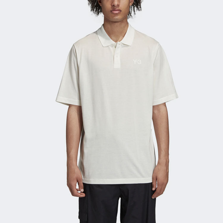 Men's Y-3 Solid Color Logo Polo Shirt White FN3356