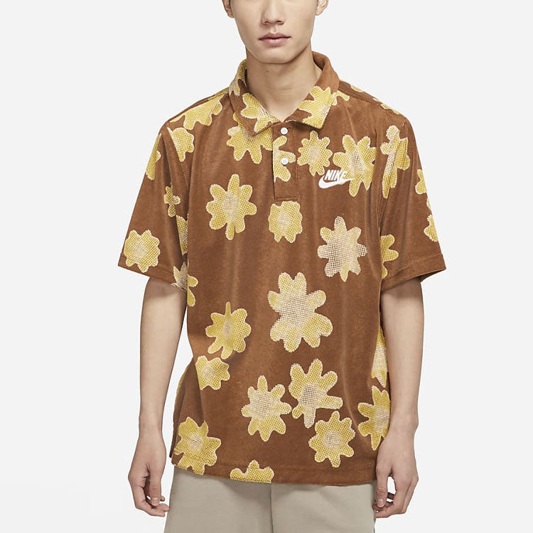 Nike Sportswear lapel Flowers Printing Short Sleeve Brown DM5033-204