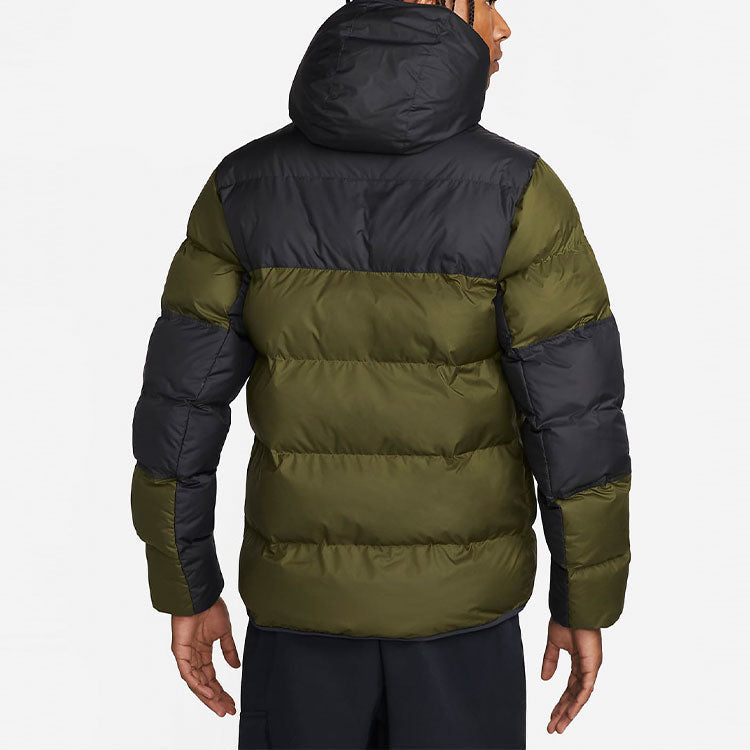 Men's Nike Logo Zipper Hooded Long Sleeves Green Down Jacket DX2040-011