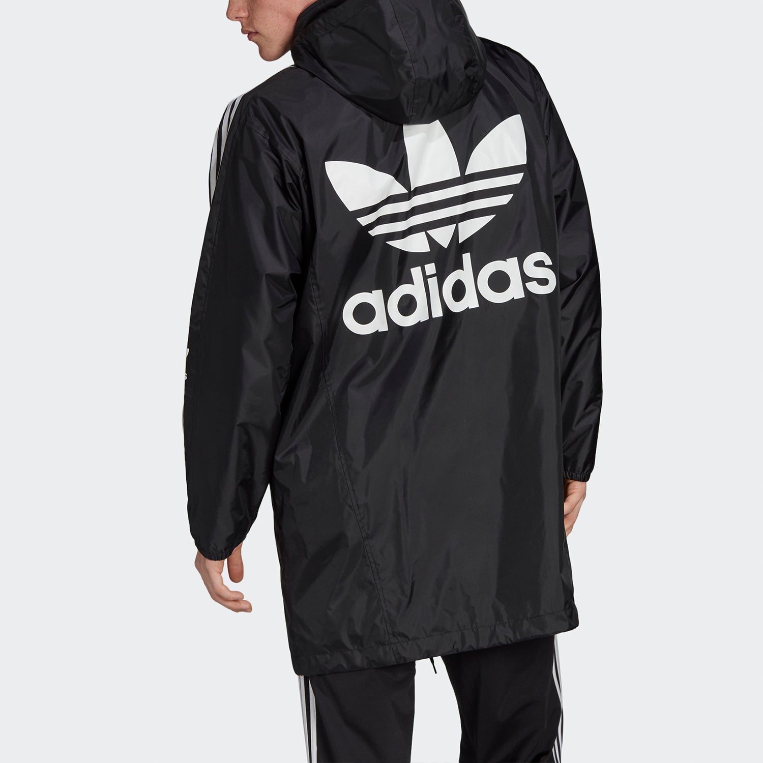 adidas originals Back logo Printed Hooded Casual Windbreaker Men Black FL0011