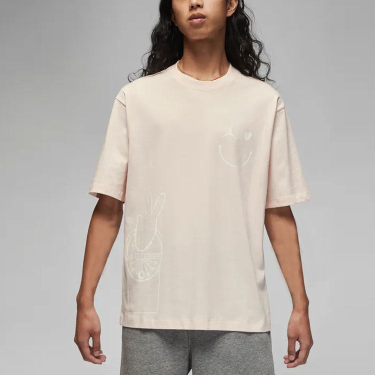 Air Jordan Alphabet Printing Round Neck Pullover Short Sleeve Pink DZ7637-640