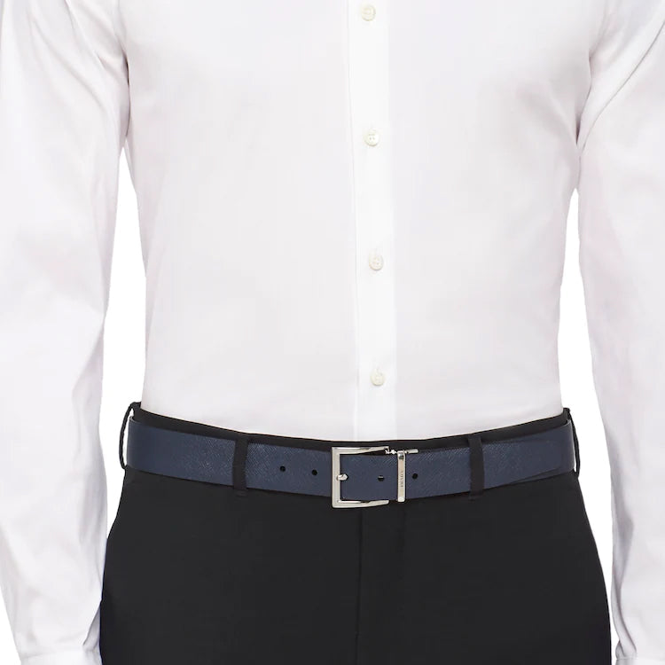 PRADA SS26 Saffiano Leather Reversible Belt 'Black Baltic Blue' 2CC004-053-F0RD7