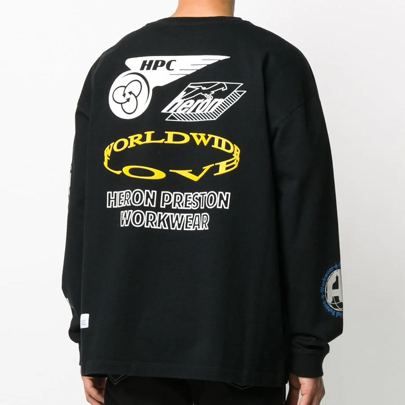 Men's HERON PRESTON Logo Pattern Printing Long Sleeves Pullover Black HMAB015F20JER0021001