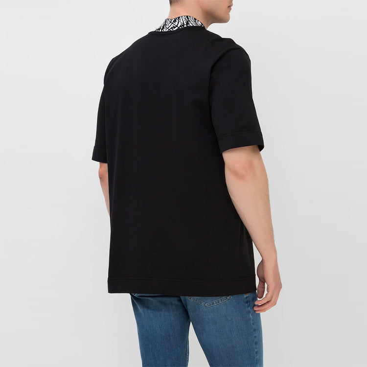 Men's FENDI FW21 F Alphabet Pattern Adornment Round Neck Short Sleeve Black T-Shirt FY1088AGAKF0PA4