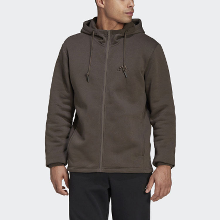 adidas Solid Color Sports Hooded Jacket Brown HU0296
