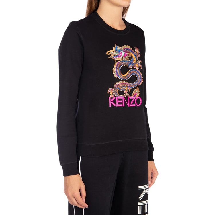 KENZO Embroidered Cotton Round Neck Long Sleeves Black F96-2SW809-962-99