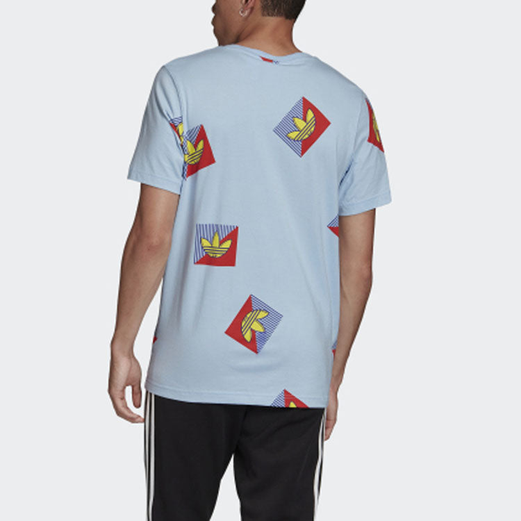 adidas originals Aop Diag Tee Casual Sports Round Neck Short Sleeve Light Blue FM3343