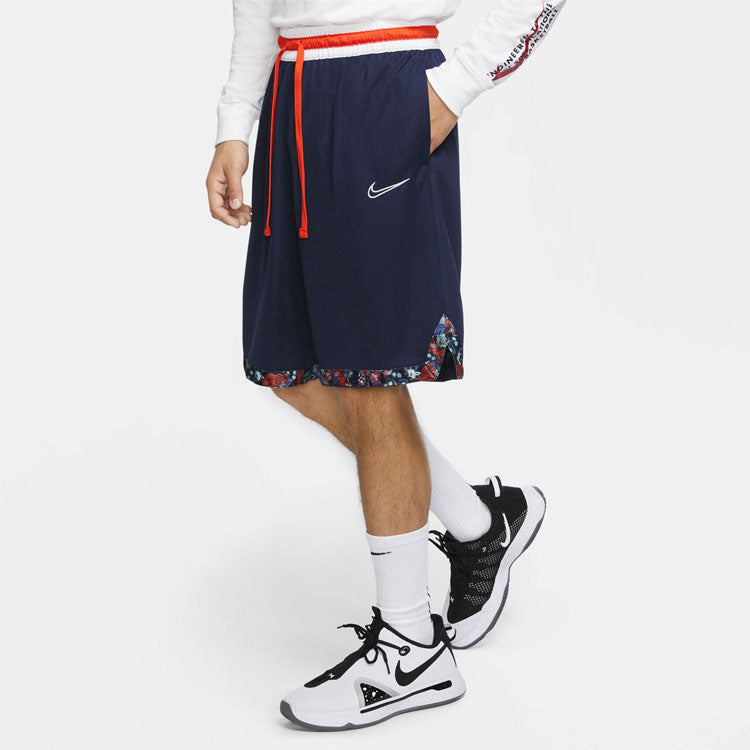 Nike Pattern Printing Colorblock Drawstring Sports Shorts Navy Blue BV9446-420