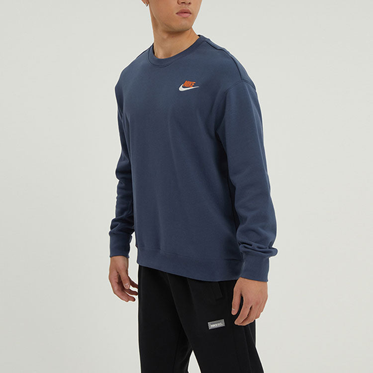 Men's Nike Logo Embroidered Round Neck Sports Pullover Blue DR7834-437