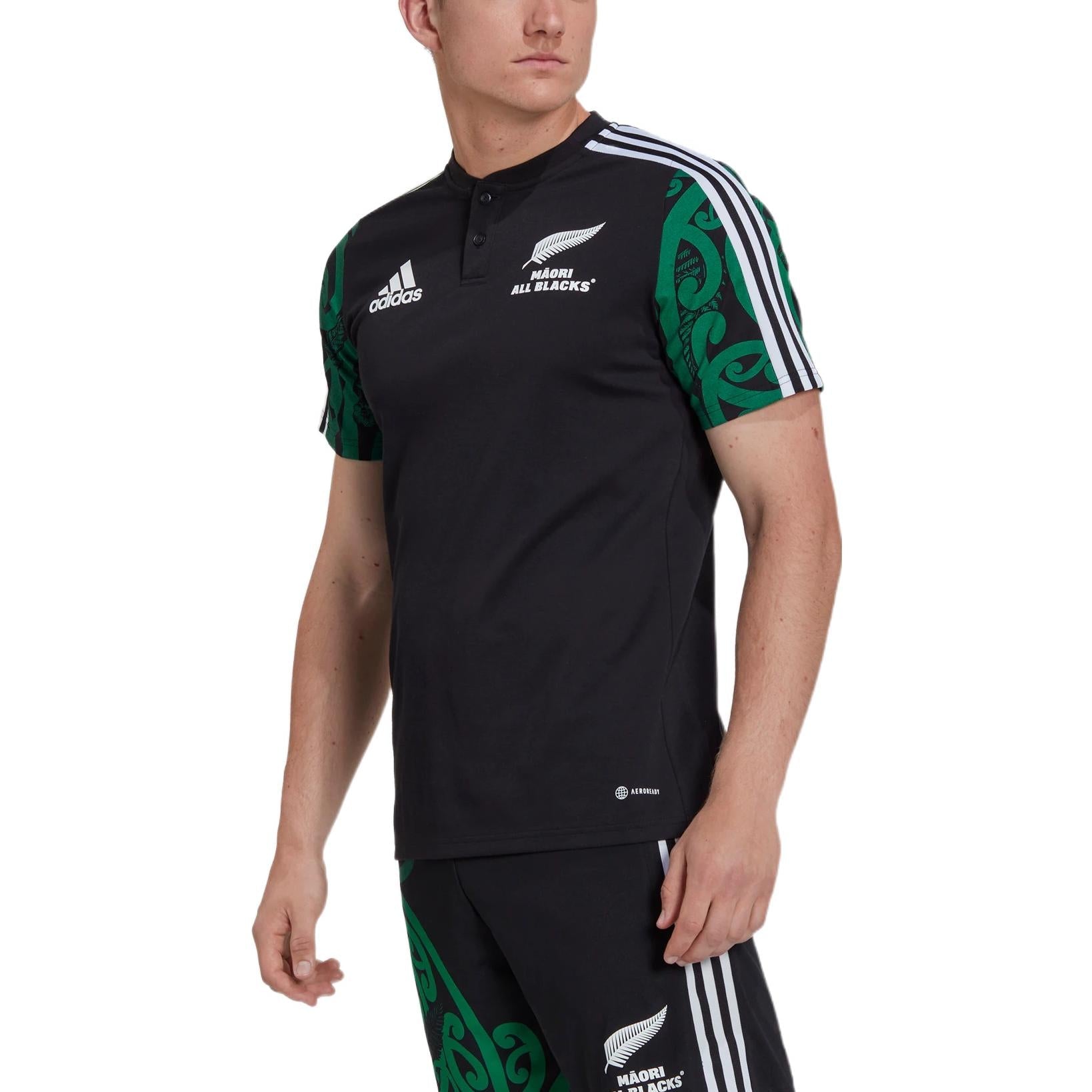 Men's adidas Maori Logo Printing Rugby Sports Short Sleeve Black Polo Shirt HG8335
